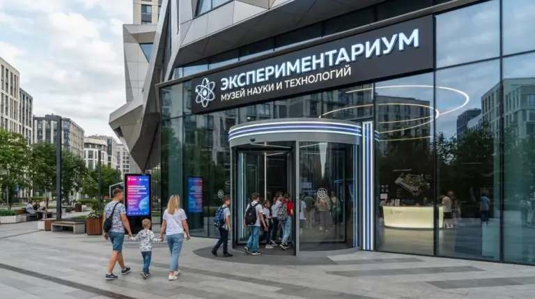 Радиусная автоматическая дверь в витражном фасаде бизнес-центра