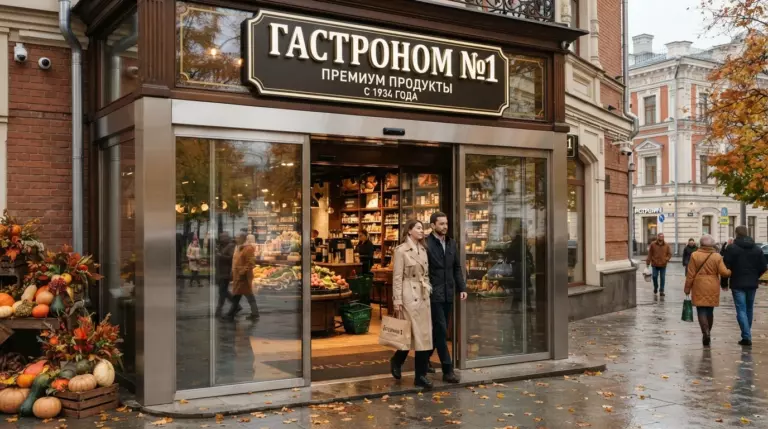 Телескопическая автоматическая дверь в открытом положении, створки сложены пакетом